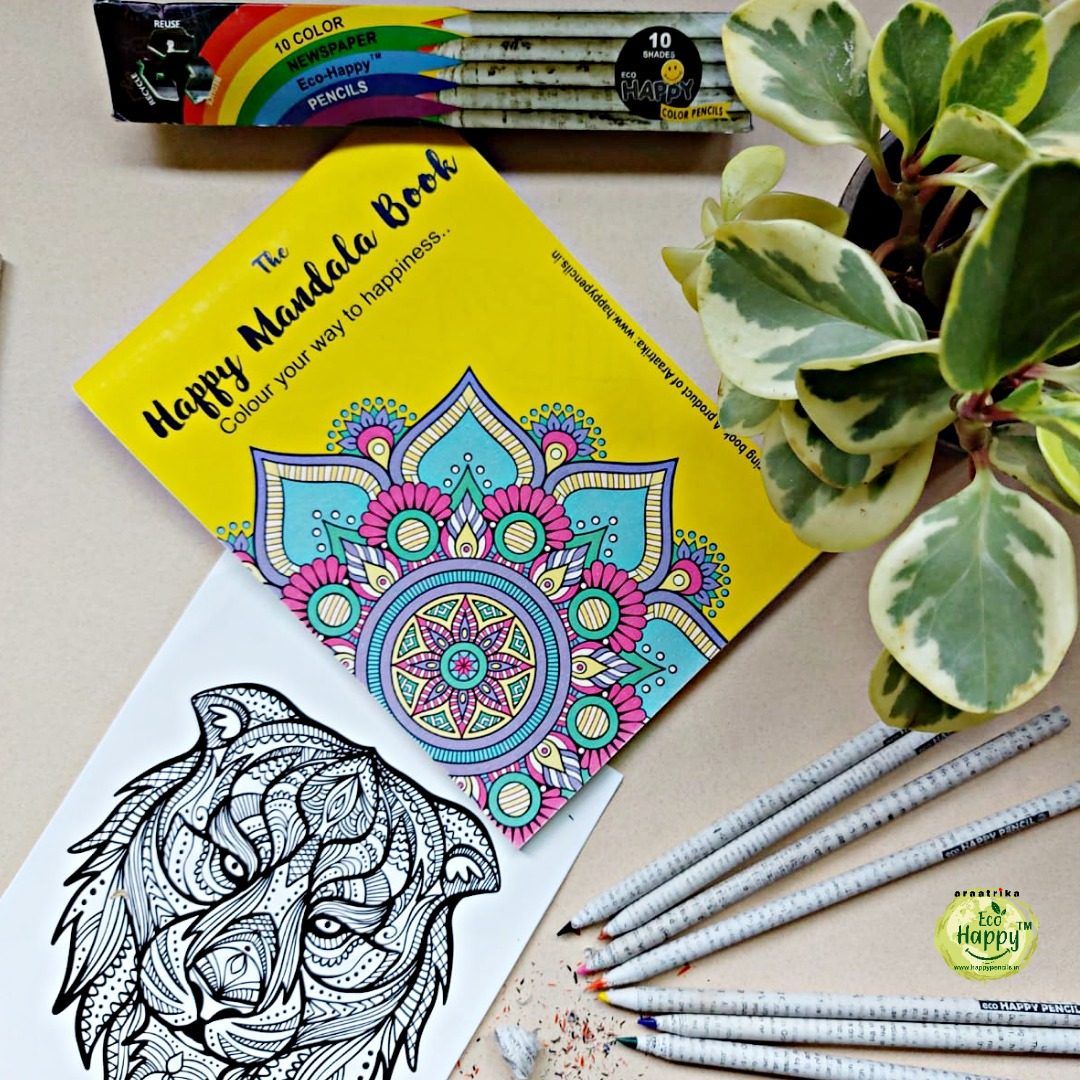Advanced Mandala Book + One box of Colour Pencils, Kits & Seeds, made in Pune by Eco Happy