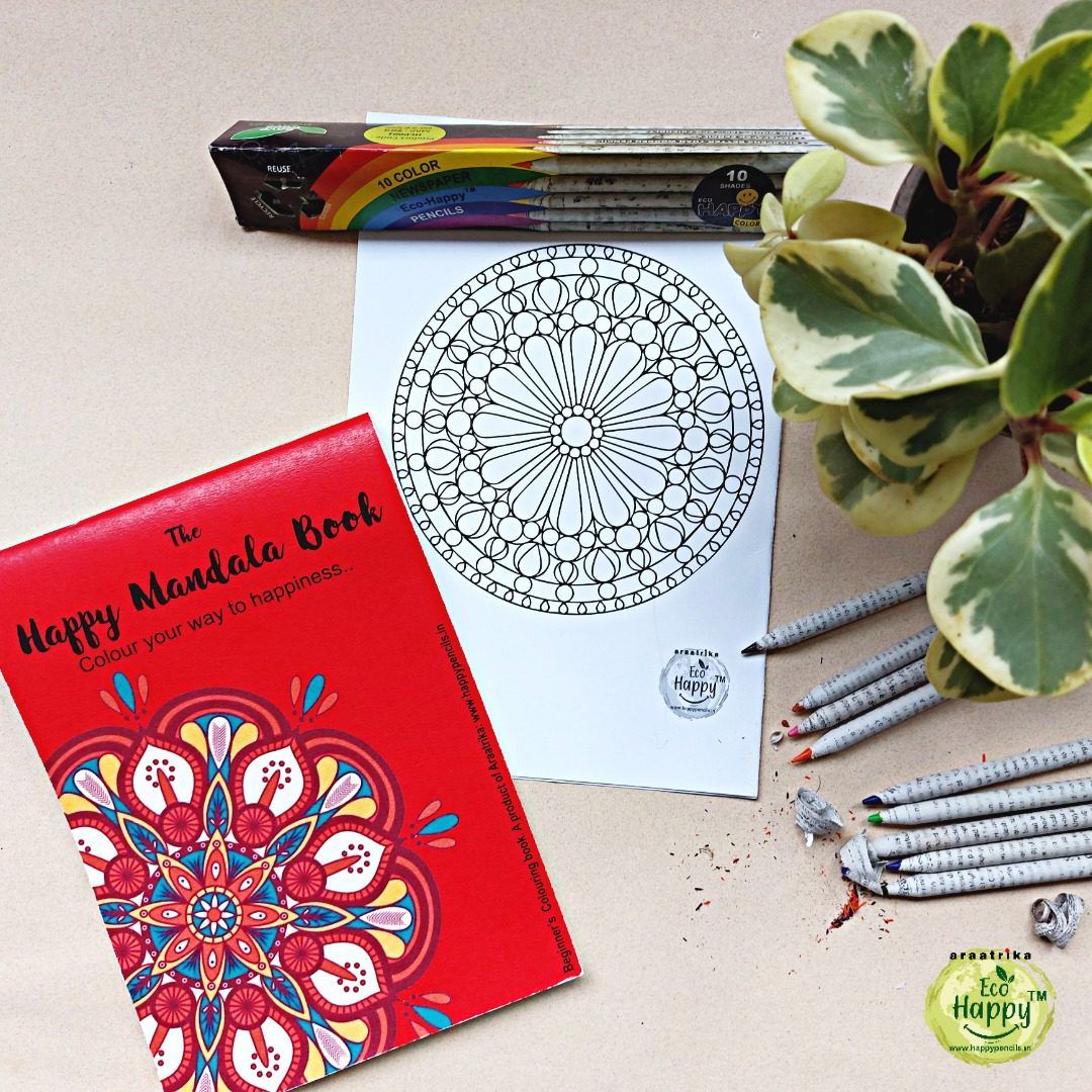 Beginner's Mandala Book + One Box of Colour Pencils, Kits & Seeds, made in Pune by Eco Happy