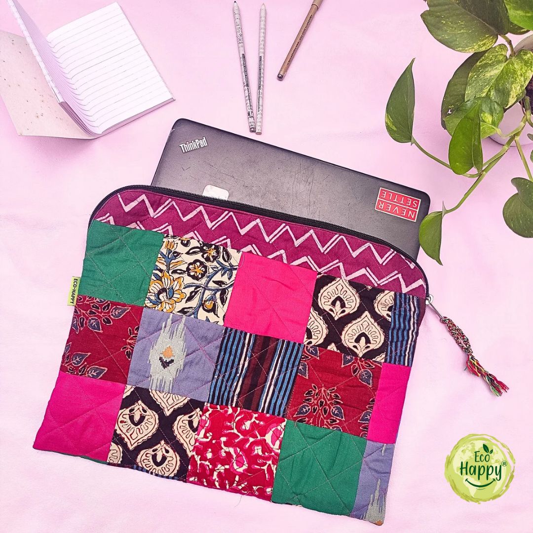 Multicolor Laptop Sleeve, Upcycled Fabric, made in Pune by Eco Happy