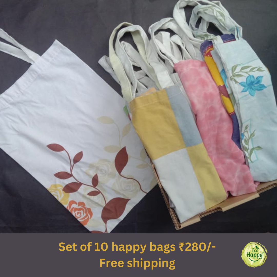 Upcycled Cloth Bags - Set of 10, Upcycled Fabric, made in Pune by Eco Happy