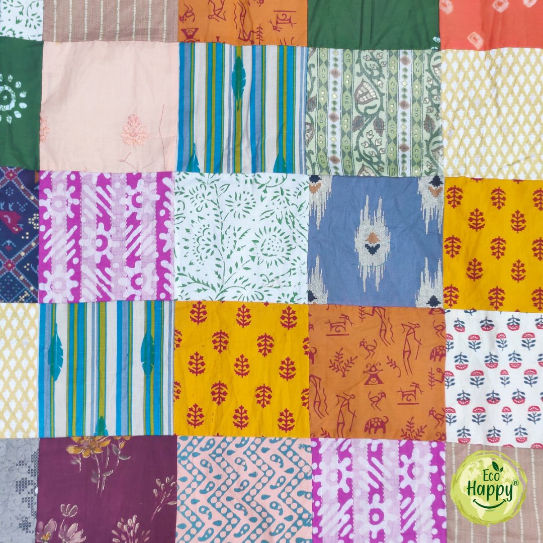 Upcycled Patchwork Fabric, Upcycled Fabric, made in Pune by Eco Happy